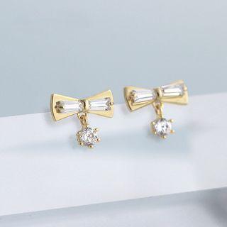 Cz Sterling Silver Bow-accent Earrings