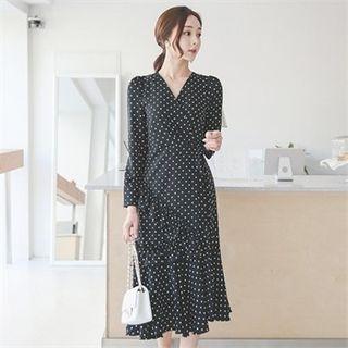 Frill-trim Polka-dot Dress Black - One Size