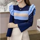 Frill Trim Striped Knit Top