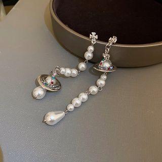 Rhinestone Faux Pearl Dangle Earring 1 Pair - Stud Earrings - Silver - One Size