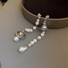 Rhinestone Faux Pearl Dangle Earring 1 Pair - Stud Earrings - Silver - One Size