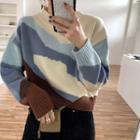 Color-block Mock-neck Knit Sweater As Figure - One Size