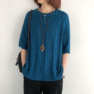 Elbow-sleeve Chunky Knit Top