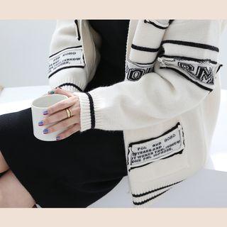 Contrast-trim Patched-detail Boxy Cardigan