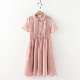 Frog-button Elbow-sleeve A-line Dress