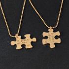 Set Of 2: Couple Matching Lettering Puzzle Pendant Necklace