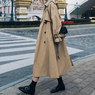 Notch Lapel Double-breasted Long Trench Jacket