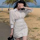 Long-sleeve Shirred Shirt Dress