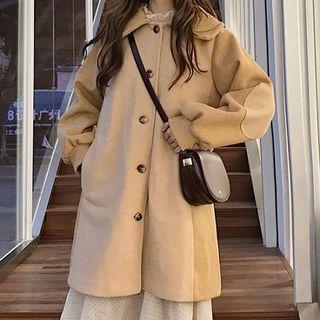 Plain Single-breasted Acrylic Long-sleeve Coat As Shown In Figure - One Size