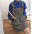 Long-sleeve Plain Shirt / Plaid Jumper Dress