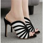 Striped Peep Toe High Heel Sandals