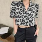Short-sleeve Patterned Cropped Blouse