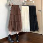 High-waist A-line Mesh Midi Skirt