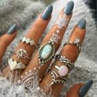 Set Of 8: Retro Gemstone Alloy Ring (assorted Designs) As Shown In Figure - One Size