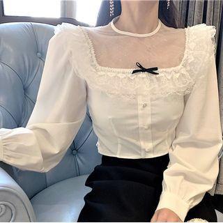 Long-sleeve Ruffle Blouse / Mini A-line Skirt