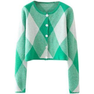 Argyle Cardigan Aqua Green & White - One Size