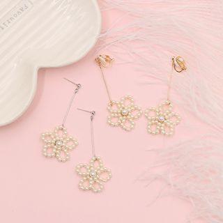 Faux-pearl Flower Drop Earring