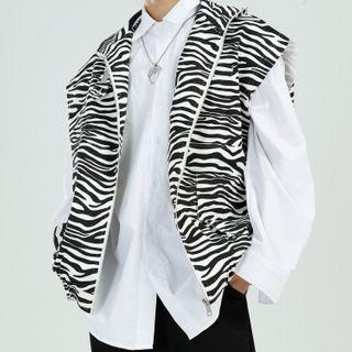 Zebra Print Hooded Zip Vest