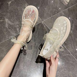 Lace Block Heel Mary Jane Shoes