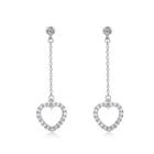 925 Sterling Silver Simple Romantic Hollow Heart Tassel Earrings With Cubic Zircon Silver - One Size