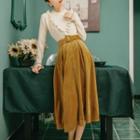 Set: Ruffle Trim Knit Top + Midi A-line Skirt