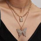 Butterfly Layered Necklace 1 Pc - Gold - One Size