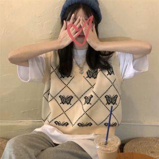 Butterfly Print Knit Vest