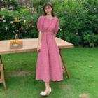 Short-sleeve Heart Print Midi A-line Dress Pink - One Size