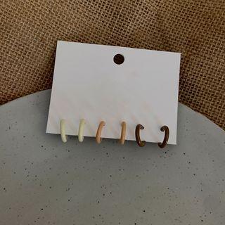 Open Hoop Earring Set Of 3 Pairs - White & Almond & Coffee - One Size