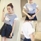 Pigeon Print Striped Short Sleeve T-shirt