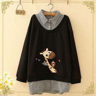 Mock Two-piece Animal Embroidered Sweatshirt