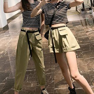 Short-sleeve Striped T-shirt / Harem Pants / Striped Tank Top / Shorts / Set