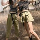 Short-sleeve Striped T-shirt / Harem Pants / Striped Tank Top / Shorts / Set