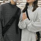 Striped Mock-neck Long-sleeve Top - 2 Colors