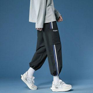High-waist Letter Embroidered Striped Sweatpants