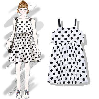 Sleeveless Dotted A-line Dress As Shown In Figure - One Size