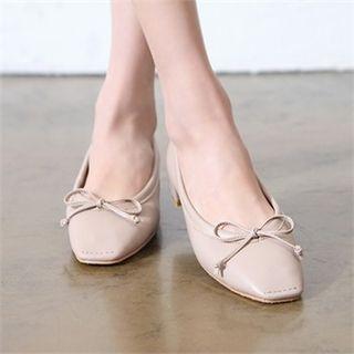 Ribbon Low-heel Genuine-leather Pumps