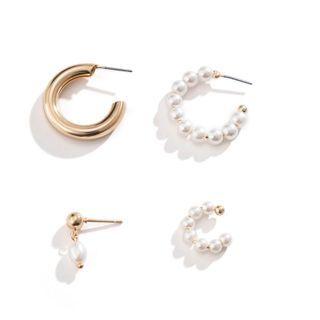 Set Of 4: Faux Pearl / Alloy Cuff Earring (various Designs) Gold - One Size