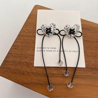 Heart Alloy Fringed Earring 1 Pair - Silver & Black - One Size