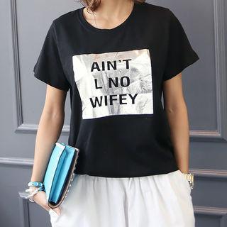 Round-neck Short-sleeve Metallic Print T-shirt