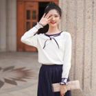 Bow Accent Knit Top White - One Size