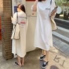 Short-sleeve Lettering Midi T-shirt Dress White - One Size