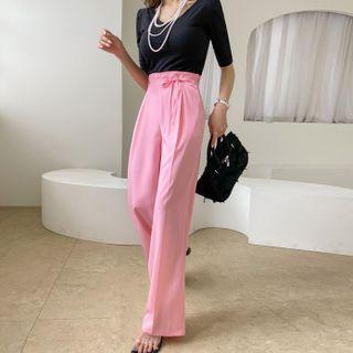 Wide Color Pants With Sash