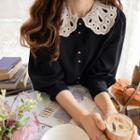 Punched Collar Balloon-sleeve Blouse