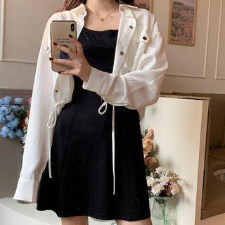 Spaghetti Strap Mini A-line Dress / Cropped Drawstring Shirt Jacket