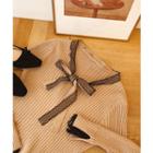 Tie-neck Lace-trim Knit Dress Brown - One Size