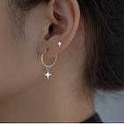 Star Asymmetrical Sterling Silver Dangle Earring 1 Pr - Silver - One Size