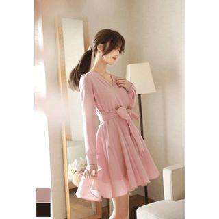 Wrap-front Shirred A-line Dress