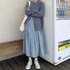 Irregular Buttoned Cardigan / Midi A-line Skirt