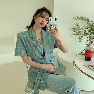 Plaid Summer Blazer With Sash